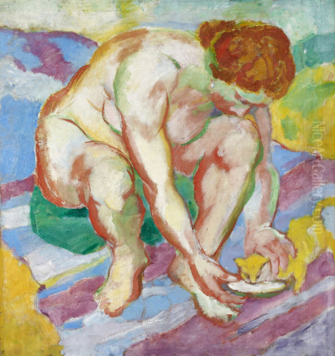 Nude With Cat Oil Painting by Franz Marc