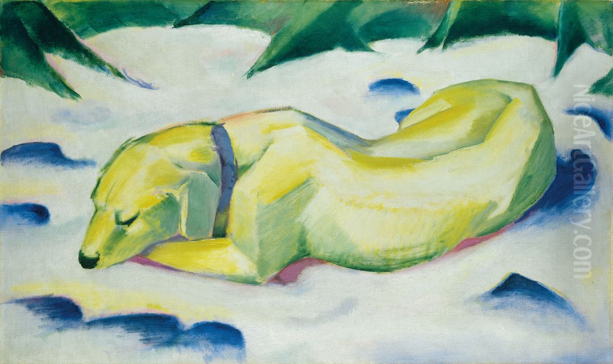 Dog Lying In The Snow Oil Painting by Franz Marc