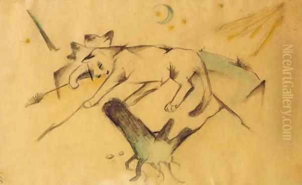 Liegendes Katzchen Oil Painting by Franz Marc
