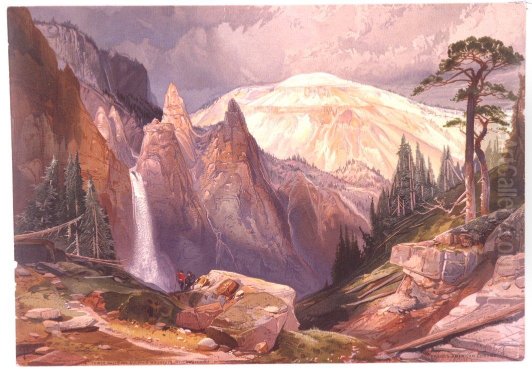 Tower Falls and Sulphur Mountain, Yellowstone Oil Painting by Thomas Moran
