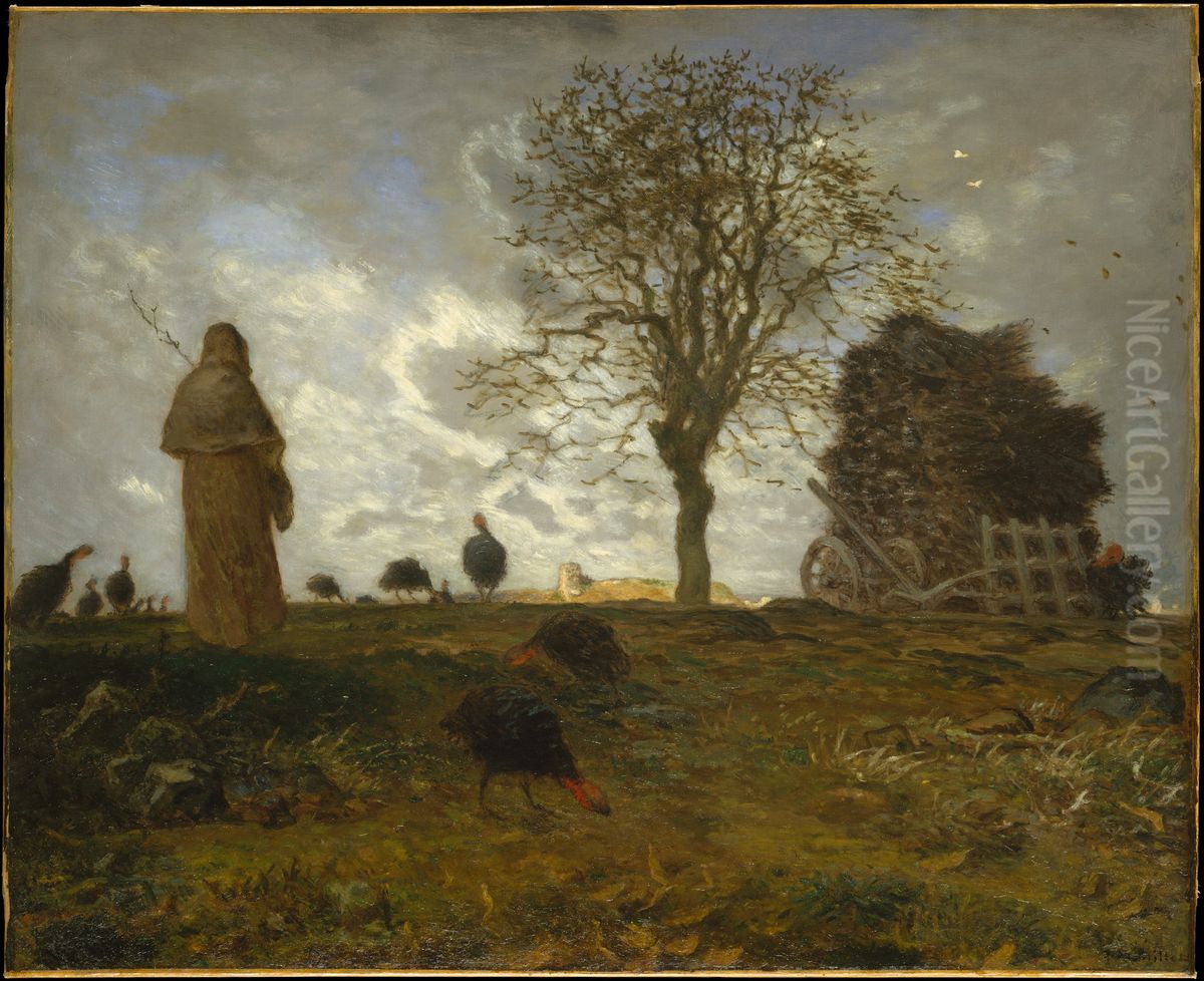 Autumn Landscape With A Flock Of Turkeys Oil Painting by Jean-Francois Millet