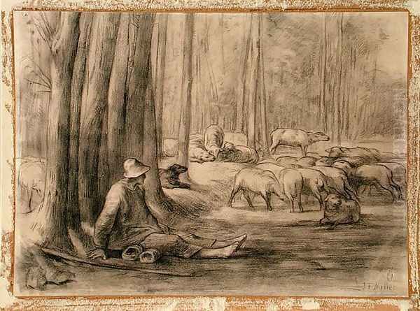 The drinking place in the forest Oil Painting by Jean-Francois Millet