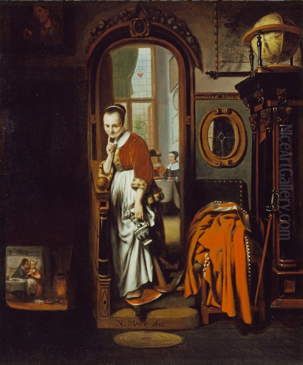 The Listening Housewife Oil Painting by Nicolaes Maes