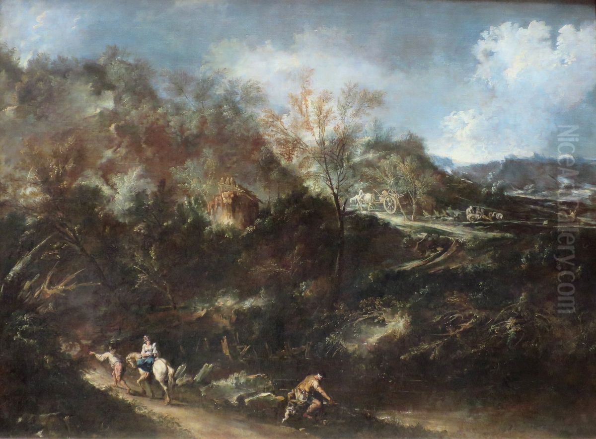 Mountainous Landscape Oil Painting by Alessandro Magnasco