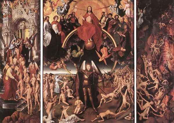 Last Judgment Triptych (open) 1467-71 Oil Painting by (manner of) Memling, Hans