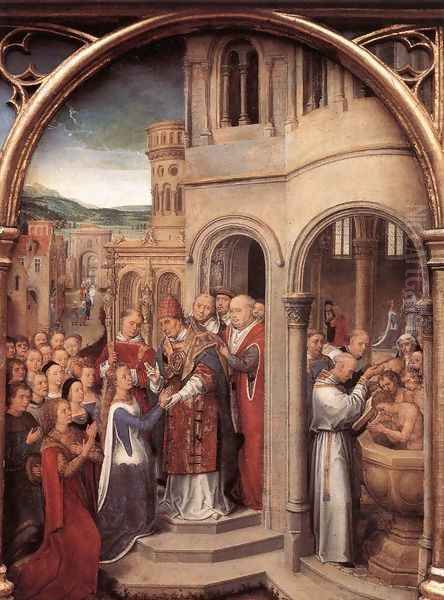 St Ursula Shrine- Arrival in Rome (scene 3) 1489 Oil Painting by (manner of) Memling, Hans