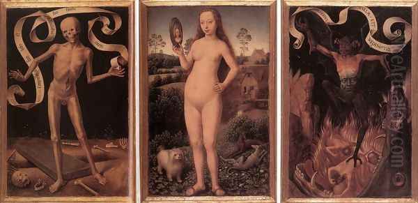 Triptych of Earthly Vanity and Divine Salvation (front) c. 1485 Oil Painting by (manner of) Memling, Hans