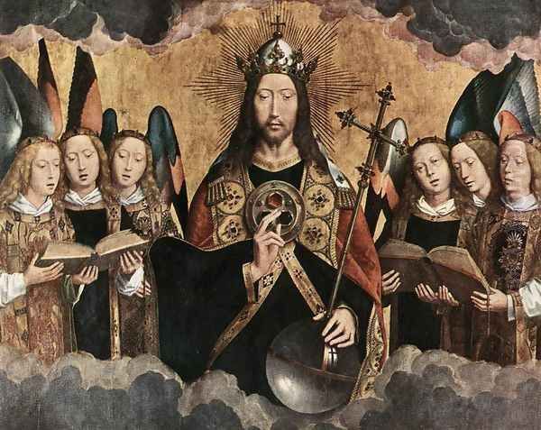 Christ Surrounded by Musician Angels 1480s Oil Painting by (manner of) Memling, Hans