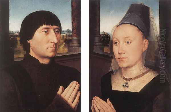 Portraits of Willem Moreel and His Wife c. 1482 Oil Painting by (manner of) Memling, Hans