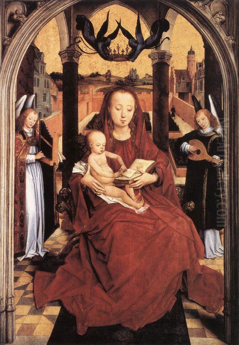 Virgin And Child Enthroned With Two Musical Angels Oil Painting by (manner of) Memling, Hans