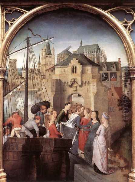 St Ursula Shrine- Arrival in Cologne (scene 1) 1489 Oil Painting by (manner of) Memling, Hans