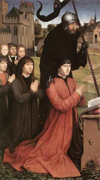 Triptych of the Family Moreel (left wing) 1484 Oil Painting by (manner of) Memling, Hans