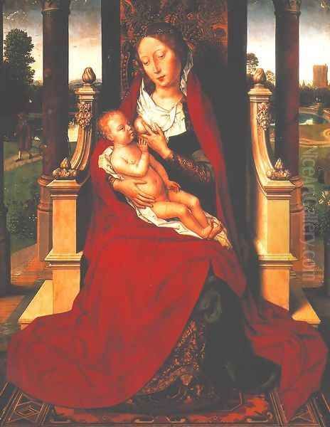 Madonna with Child on a Throne Oil Painting by (manner of) Memling, Hans