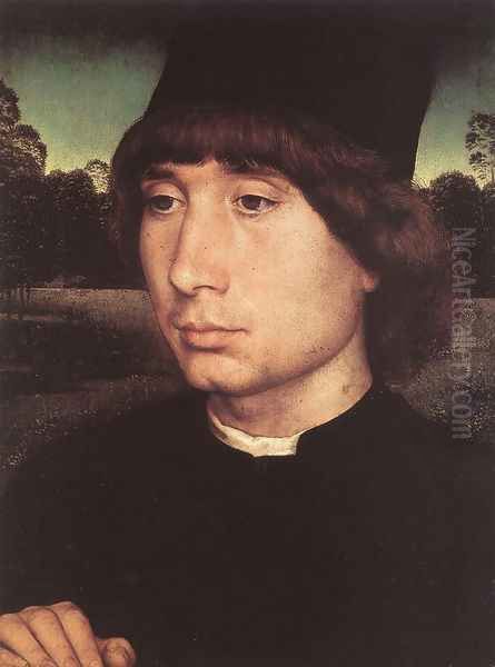 Portrait of a Young Man before a Landscape c. 1480 Oil Painting by (manner of) Memling, Hans