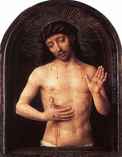 Man of Sorrows 1490 Oil Painting by (manner of) Memling, Hans