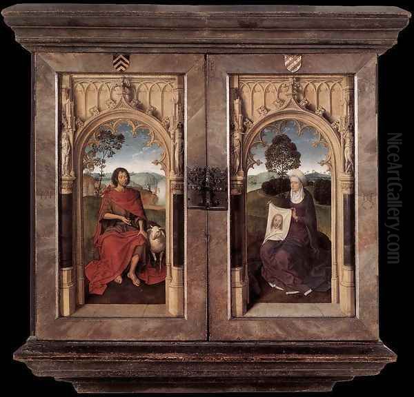 Triptych of Jan Floreins [detail: 2, reverse] Oil Painting by (manner of) Memling, Hans