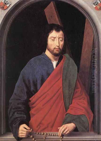 St Andrew (left wing of a diptych, reverse) 1490s Oil Painting by (manner of) Memling, Hans