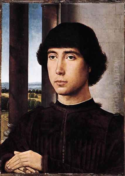 Portrait of a Man at a Loggia c. 1480 Oil Painting by (manner of) Memling, Hans