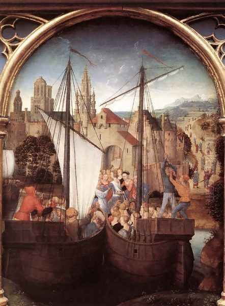 St Ursula Shrine- Arrival in Basle (scene 2) 1489 Oil Painting by (manner of) Memling, Hans