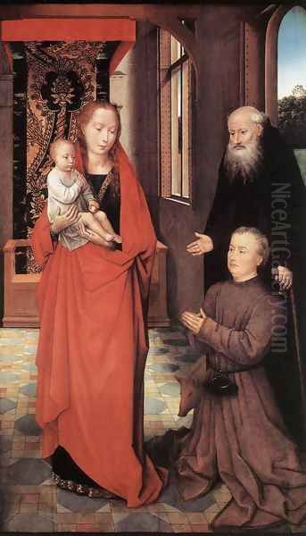 Virgin and Child with St Anthony the Abbot and a Donor Oil Painting by (manner of) Memling, Hans