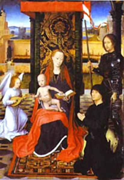 The Virgin And Child With An Angel St George And A Donor 1470-80 Oil Painting by (manner of) Memling, Hans