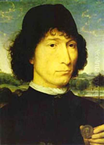 Portrait Of An Italian With A Roman Coin (Giovannide Candida) 1470 Oil Painting by (manner of) Memling, Hans
