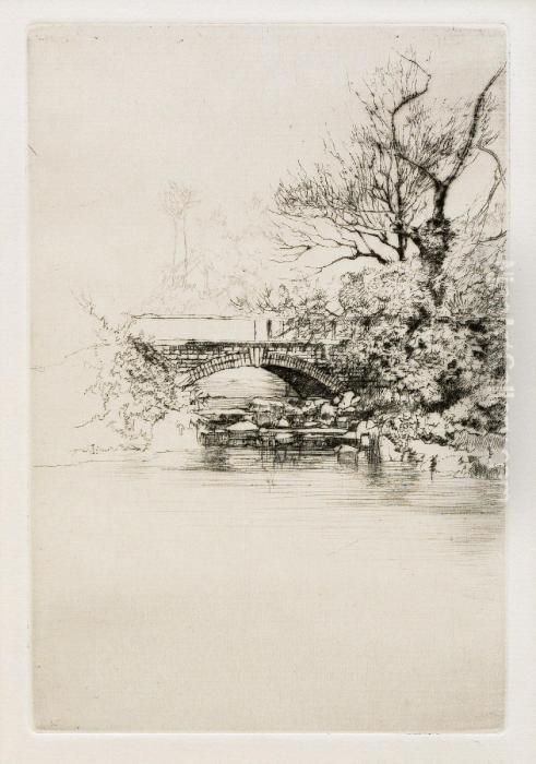 Litet Landskap Med Stenbro Oil Painting by Axel Fridell