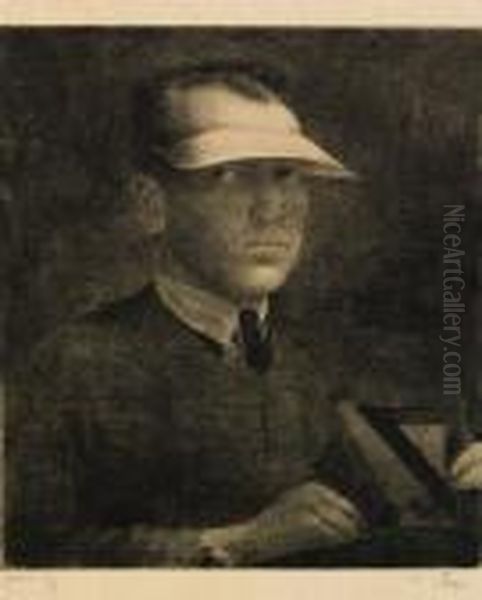 Sjalvportratt I Lampljus Oil Painting by Axel Fridell