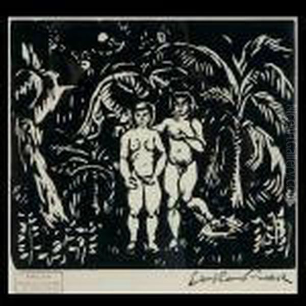 Adam & Eve.
Woodblock. Oil Painting by Emile-Othon Friesz