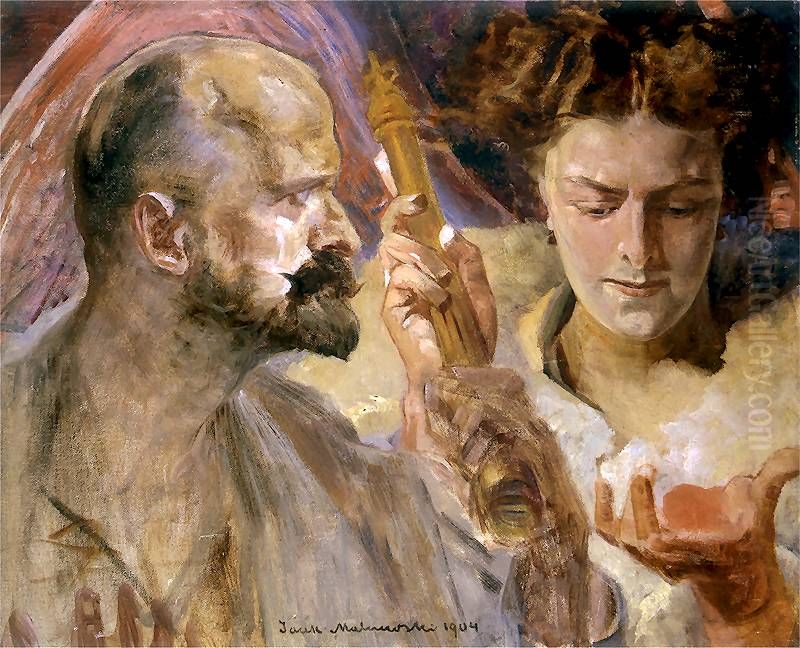 Self-Portrait with Muse Oil Painting by Jacek Malczewski