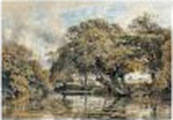 Ducks On A River With Cattle Grazing On The Banks Beyond Oil Painting by George Arthur Fripp