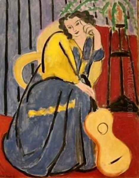 Girl in Yellow and Blue with Guitar Oil Painting by Henri Matisse
