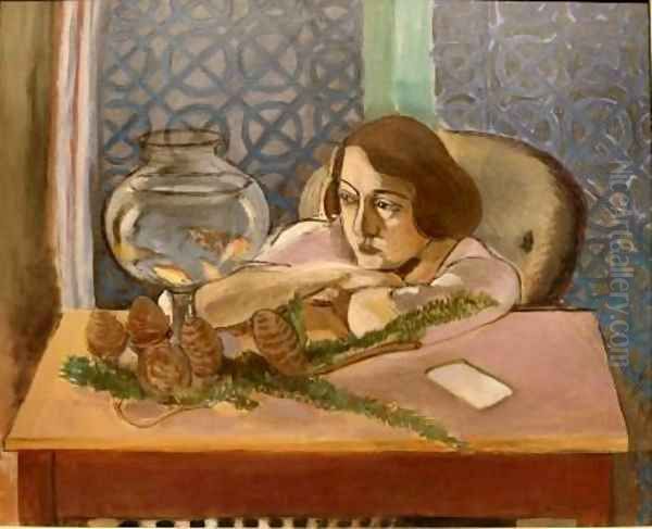 Woman Before An Aquarium Oil Painting by Henri Matisse