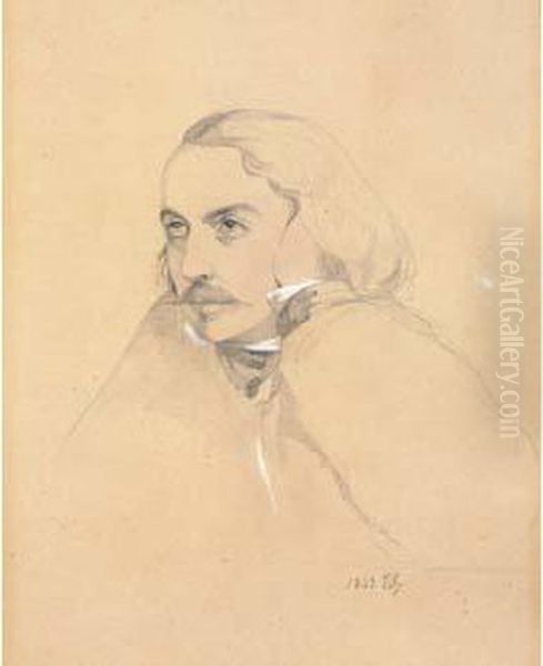 Autoportrait
 Crayon Noir Et Rehauts De Gouache Blanche Sur Papier Beige Oil Painting by Eugene Fromentin