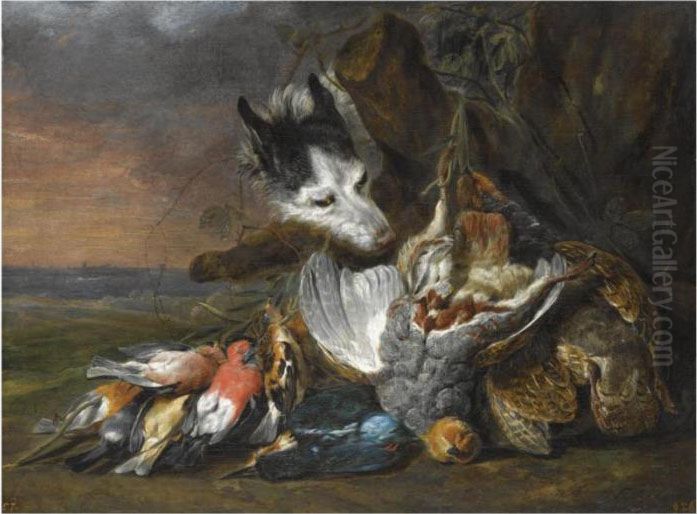 A Still Life In An Exterior With
 Dead Game, Including A Brace Ofgrouse, A Kingfisher And Songbirds Oil Painting by Jan Fyt