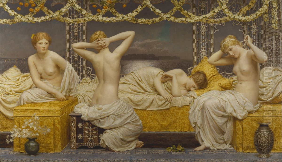 A Summer Night Oil Painting by Albert Joseph Moore