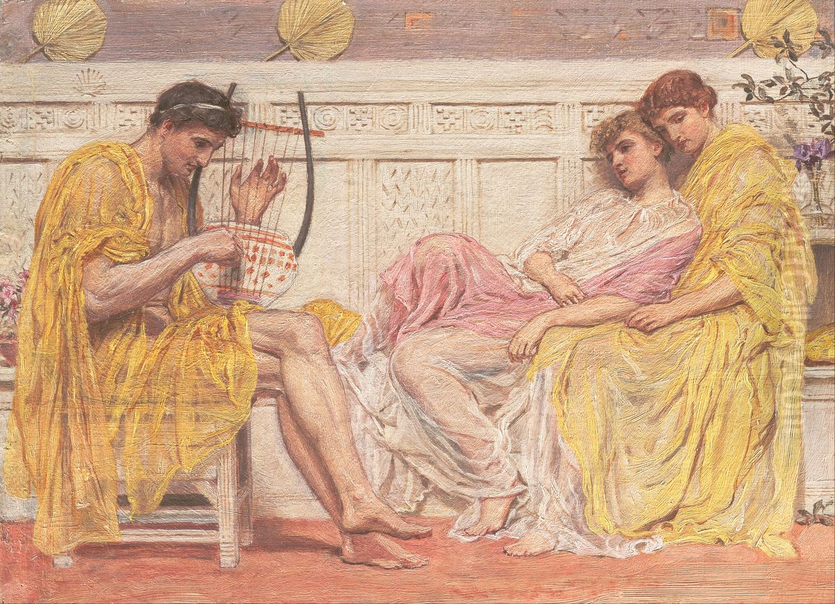 A Musician Oil Painting by Albert Joseph Moore