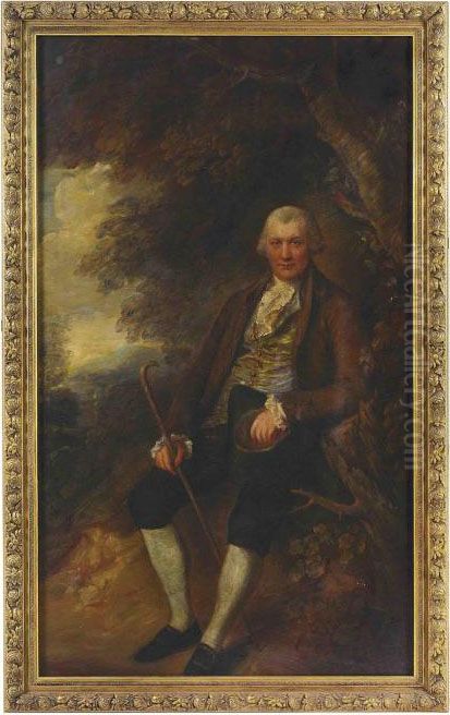 Portrait Of John Wilkinson, 
Seated Full-length, In A Brown Coat, A Stick And Hat In His Hands, In A 
Landscape Oil Painting by Thomas Gainsborough