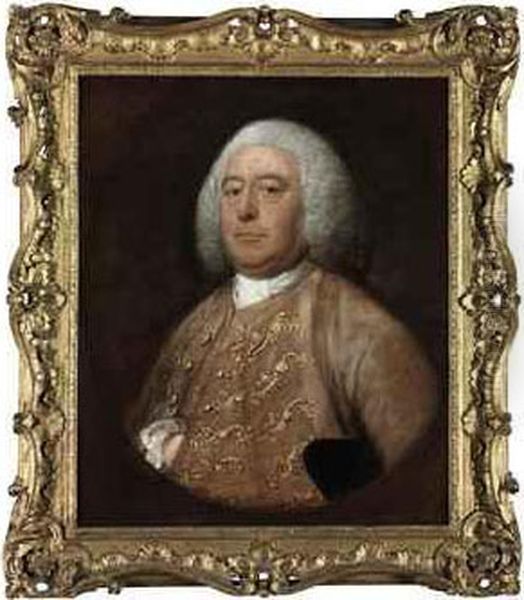 Portrait Of Henry Fane, M.p. 
(1703-1777), Of Wormsley, Oxfordshire,half-length, In A Gold-embroidered
 Pink Velvet Coat And Waistcoat,a Tricorne Hat Under His Arm, In A 
Feigned Oval Oil Painting by Thomas Gainsborough
