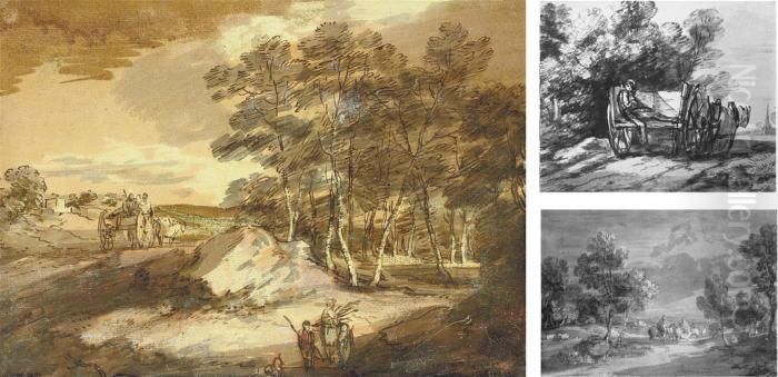 Faggot Gatherers And A Horse Drawn Cart In A Woodland
Clearing Oil Painting by Thomas Gainsborough