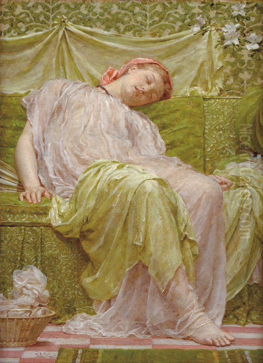 A Workbasket Oil Painting by Albert Joseph Moore
