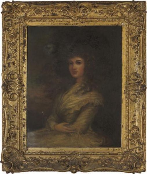 Portrait Of A Lady, Seated 
Three-quarter-length, In Yellow Dress And Hat, In An Extensive Landscape Oil Painting by Thomas Gainsborough