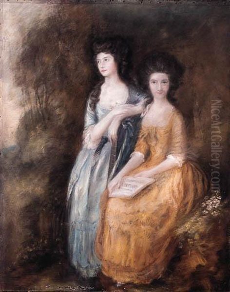 The Linley Sisters, Mrs. 
Sheridan And Mrs. Tickel, Full-length, Oneseated, In A Wooded Landscape Oil Painting by Thomas Gainsborough