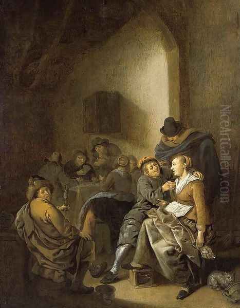 Amorous Couple in an Inn 1640s Oil Painting by Jan Miense Molenaer