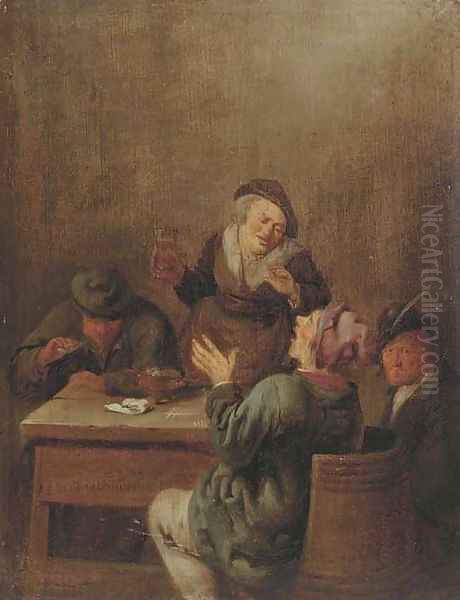 Peasants smoking and drinking by a table Oil Painting by Jan Miense Molenaer