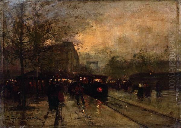 Vue
De La Porte Maillot Oil Painting by Eugene Galien-Laloue