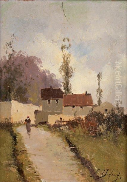 Paysanne En Chemin Panneau Oil Painting by Eugene Galien-Laloue