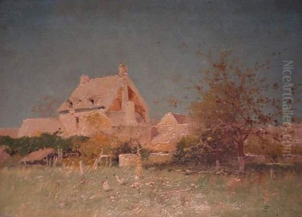 Oies Dans Un Verger
 Huile Sur Toile, Signee En Bas A Droite Oil Painting by Eugene Galien-Laloue