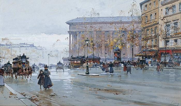 Paris, Le Boulevard Des Capucines Et La Madeleine Oil Painting by Eugene Galien-Laloue