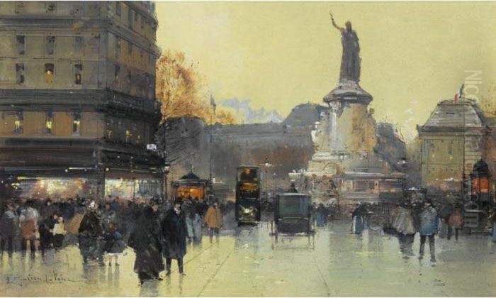 Place De La Republique, Paris Oil Painting by Eugene Galien-Laloue